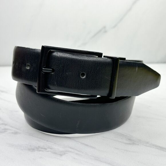 Perry Ellis Black Brown Reversible Faux Leather Belt Mens Size 38 ✨ - Picture 1 of 12